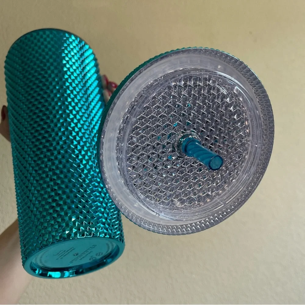 Starbucks Blue Splash Studded Chrome Cold Cup Tumbler Venti 24oz